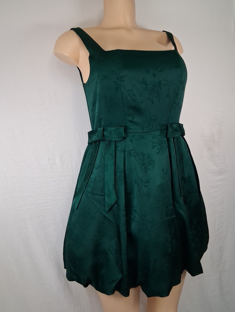 Francesca's Collections Dark Emerald Floral Jacquard Mini Dress Size S - Picture 6 of 17